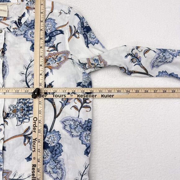 Sundance Top Medium White Floral Button Front Shirt Raw Hem Tiered Gwen Tunic - Picture 6 of 7